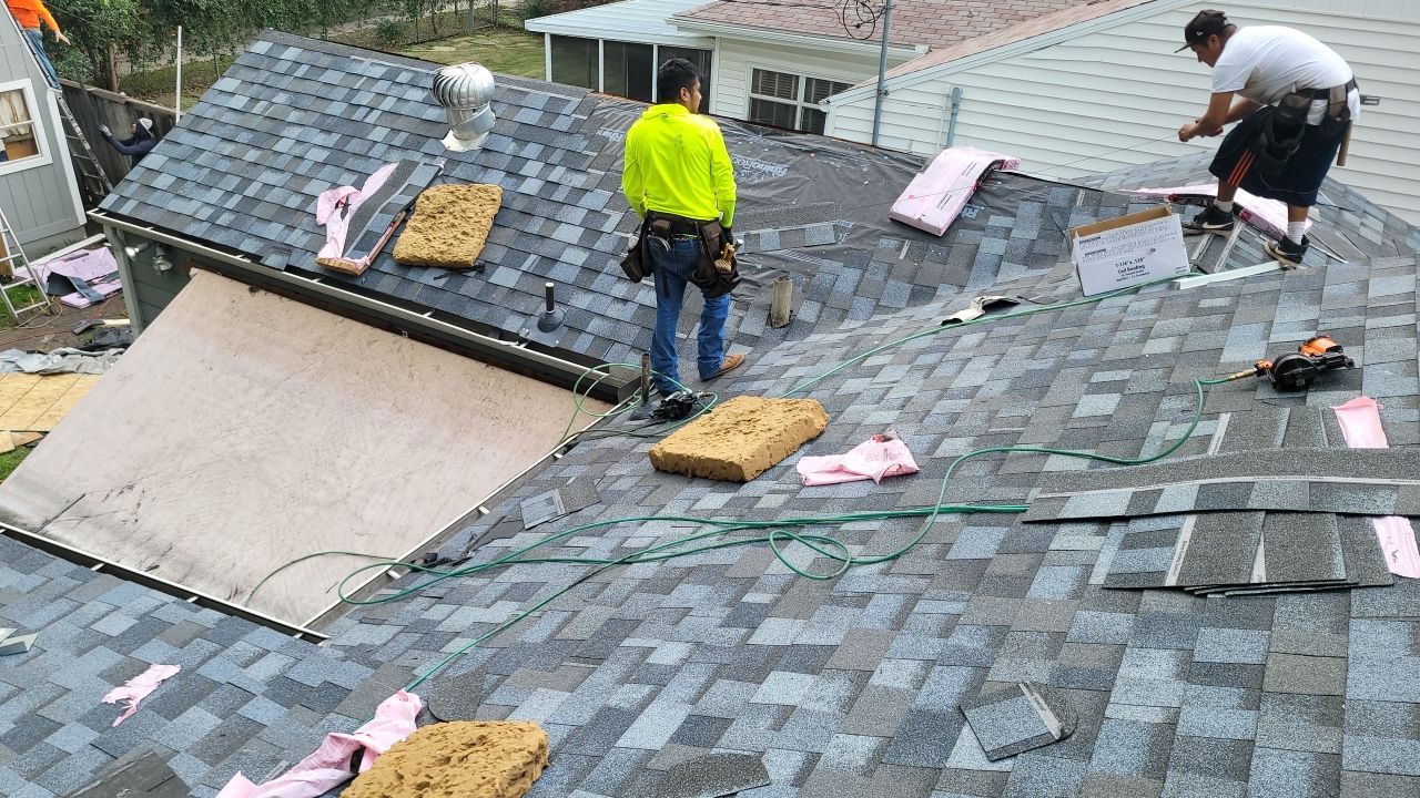 Roof Experts professionals repairing residential asphalt roof Fort Worth TX