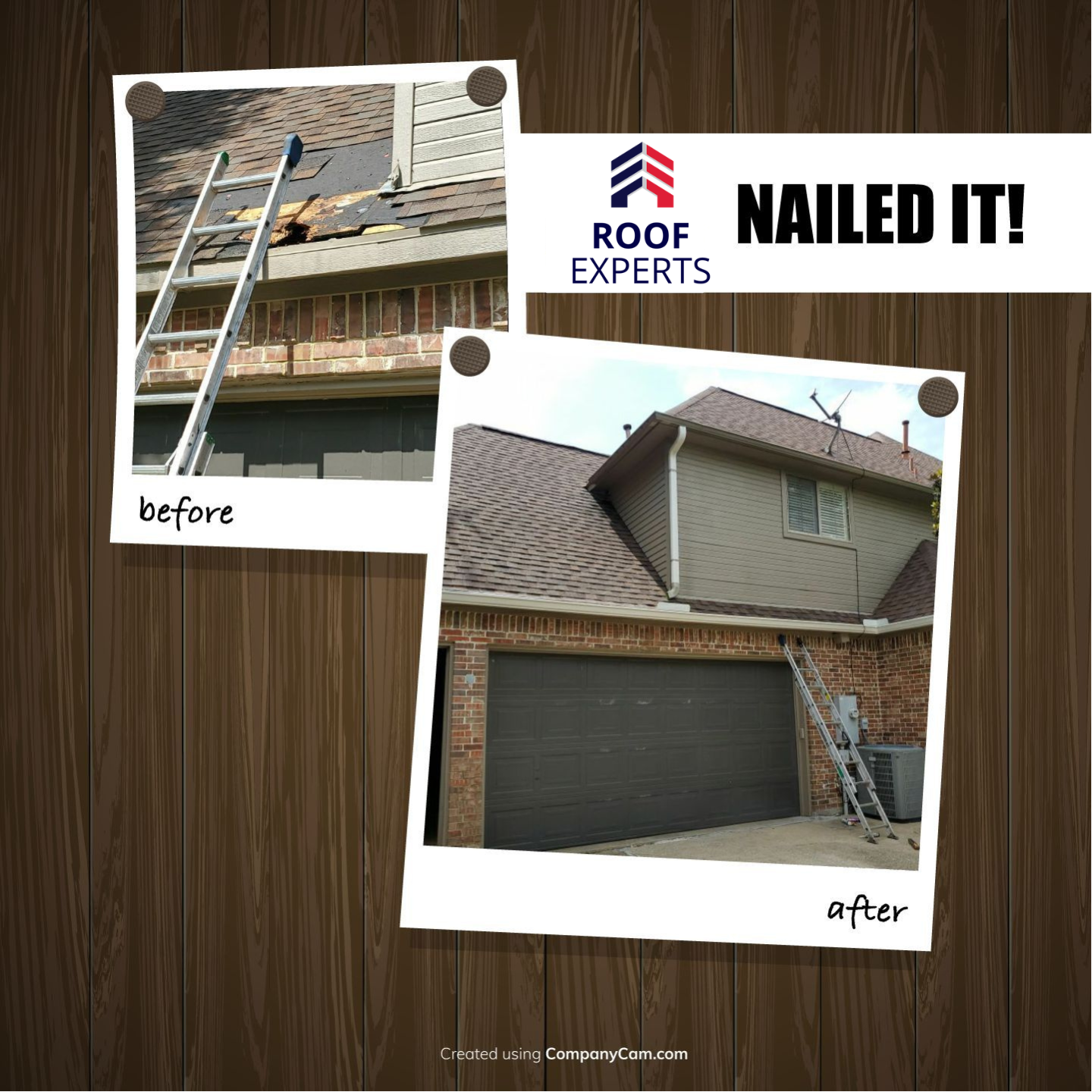 Before and after image of gutter repair Garland TX by Roof Experts USA